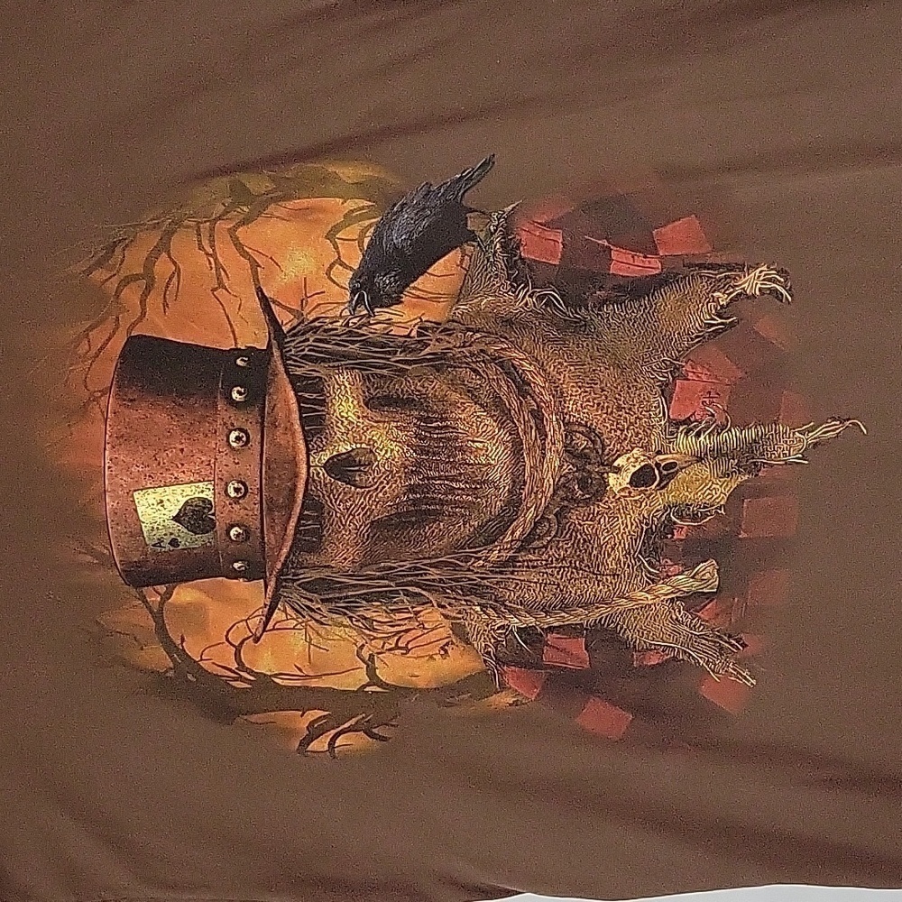 Vintage Men's Scarecrow Horror Haunted Halloween T-Shirt, Scary, Brown, Size XL